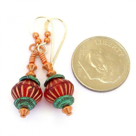 red ruby turquoise czech glass jewelry gift for her