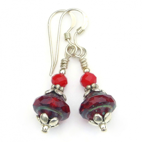 red Saturn glass handmade earrings gift for her