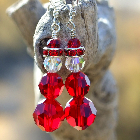 red Swarovski crystals santa claus earrings handmade christmas jewelry