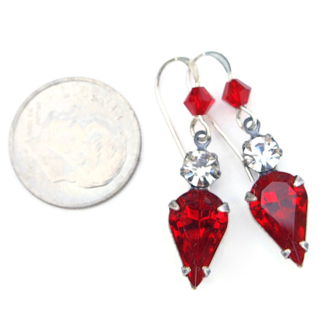 red swarovski teardrop christmas holidays jewelry vintage handmade gift for her