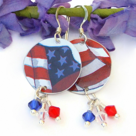 red white blue patriotic flag jewelry Swarovski crystals