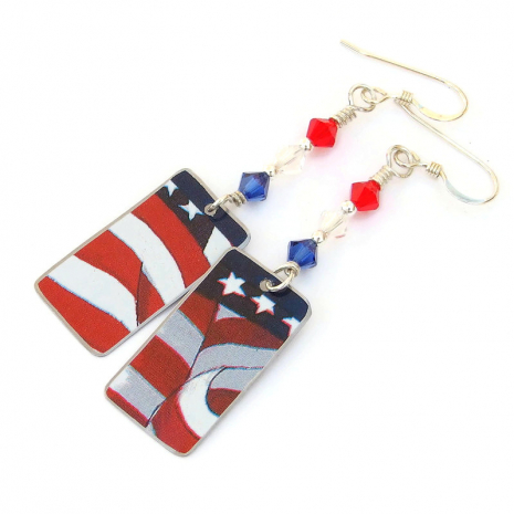 red white blue patriotic US flag earrings handmade gift for her