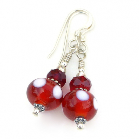 red white lampwork earrings handmade gift for women