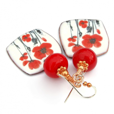 red white poppy jewelry gift for her
