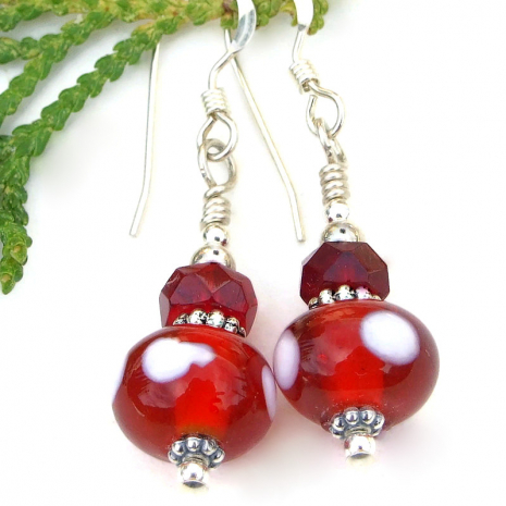 red white small handmade jewelry lampwork glass beads Czech glass