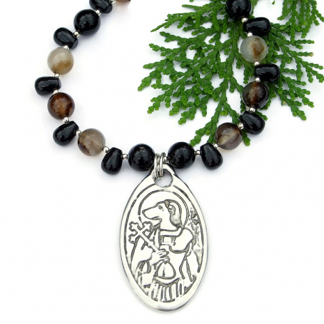 religious st christopher dog head pendant handmade jewelry agate black onyx
