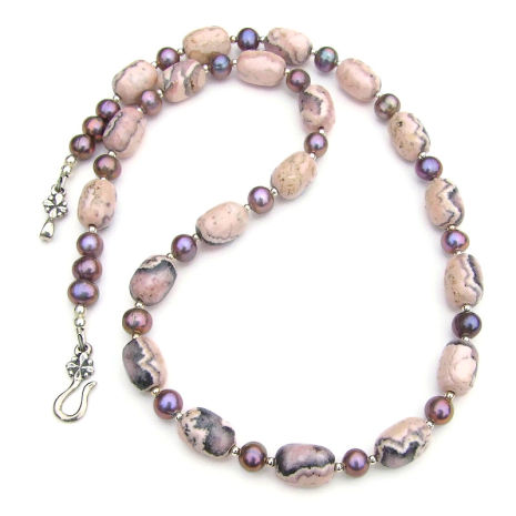 rhodochrosite gemstone necklace handmade gift for women