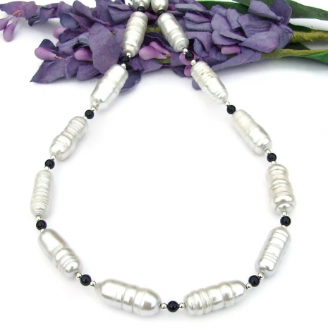 circle of love tube pearls handmade jewelry black onyx sterling silver elegant