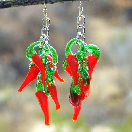glass chile ristra jewelry handmade lampwork red green