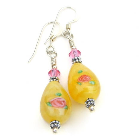 rose flower earrings handmade floral gift for women