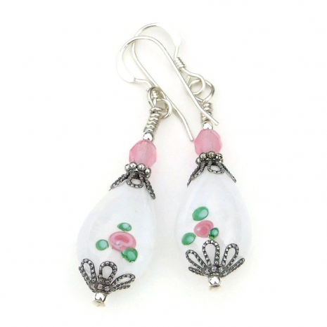 rose flower earrings handmade floral teardrop gift for women