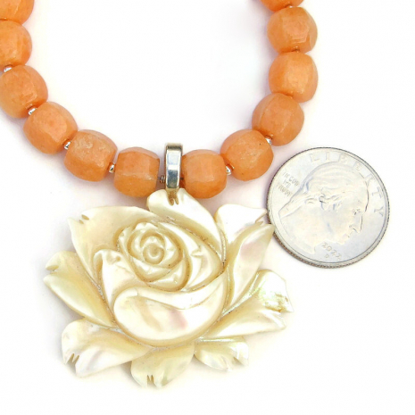 rose mother of pearl pendant jewelry handmade gemstones shell