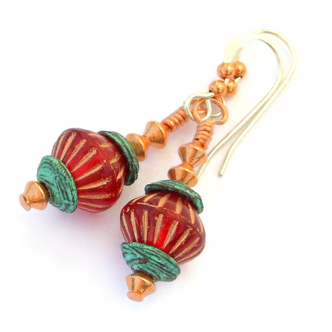 ruby red bicone bead earrings gift for women