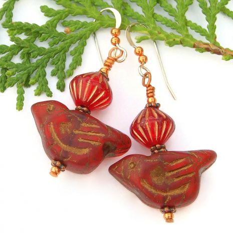 ruby red bird jewelry gift for women