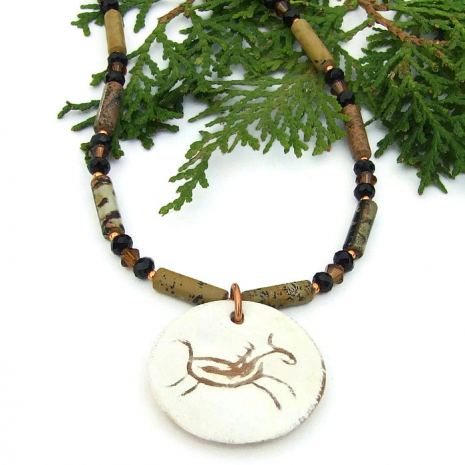 peramic petroglyph horse jewelry with Picasso jasper.