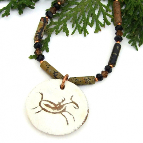 running horse necklace with gemstones