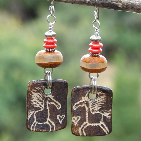 running horses handmade boho earrings gift for women