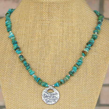 running horses pendant necklace spiral sun turquoise handmade gift for women