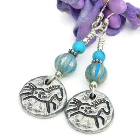 running horses suns handmade Southwest earrings gift for her horse lover