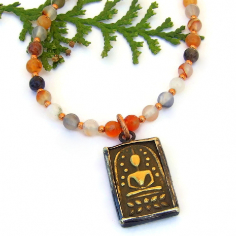 rustic Buddha pendant jewelry handmade Thailand dendritic agate
