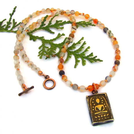 rustic Buddha pendant necklace handmade Thailand dendritic agate
