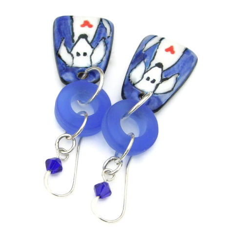 rustic hand painted dogs hearts jewelry ceramic handmade white blue red