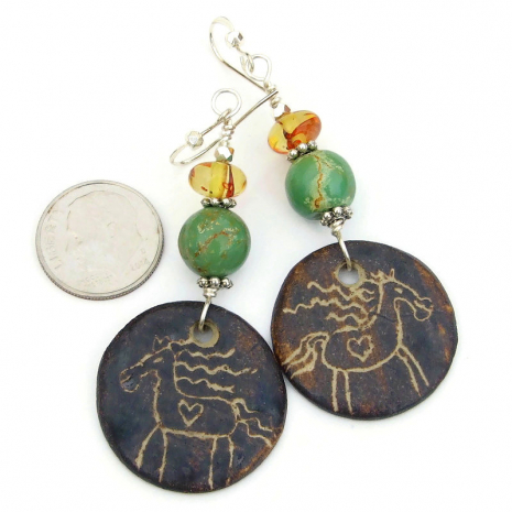 rustic horse lover jewelry handmade ceramic sgraffito gift for her