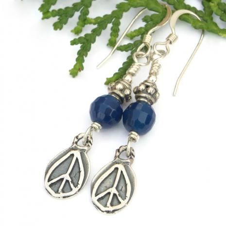 rustic peace sign paz handmade earrings sterling silver blue quartz