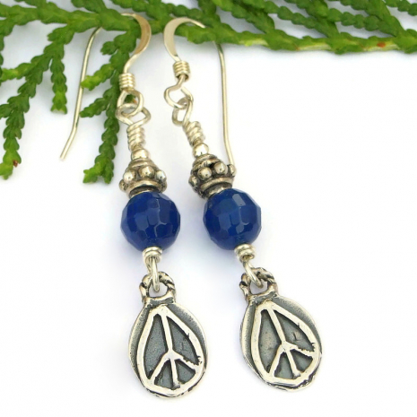 rustic peace sign paz jewelry handmade sterling silver blue quartz