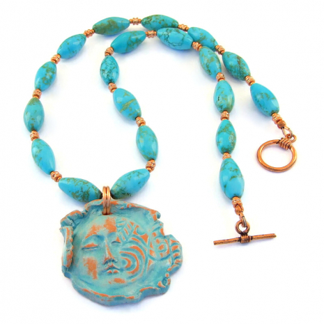 rustic peaceful face pendant jewelry handmade gift for women