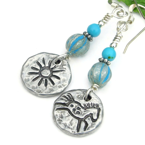 rustic petroglyph horses suns jewelry handmade Southwestern turquoise