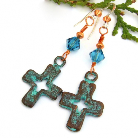 rustic turquoise mykonos cross jewelry swarovski crystals handmade