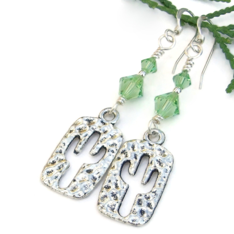 saguaro cactus sonoran desert jewelry textured silver handmade green crystals