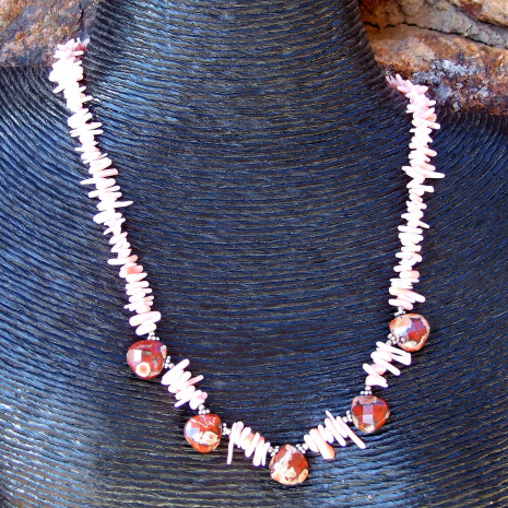 apple jasper coral frangia beach-style handmade necklace