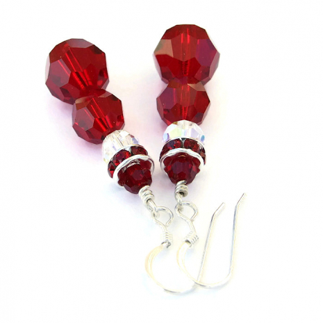 red swarovski crystal Santa earrings handmade Christmas jewelry