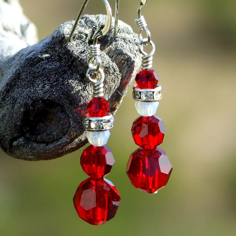 red swarovski crystal santa earrings holiday jewelry