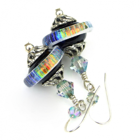 saturn flying saucer jewelry rainbow dichroic glass