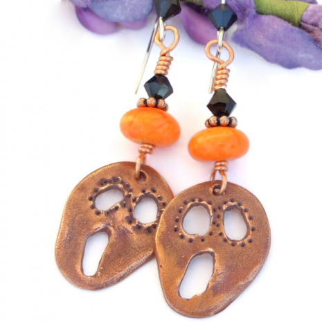 scream halloween handmade jewelry copper orange black