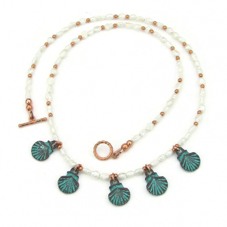 seashells vintage pearls necklace handmade beach jewelry gift