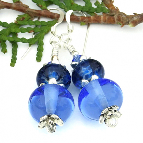 shades of blue lampwork earrings handmade