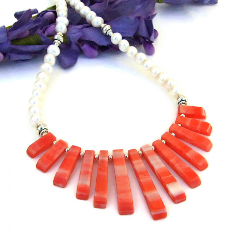 shell fan beach jewelry with white pearls gift for women