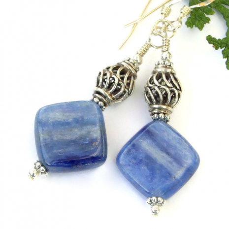 shimmering blue kyanite Bali silver earrings