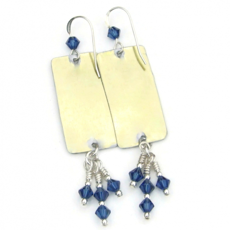 shiny gold back side of bluebird earrings handmade