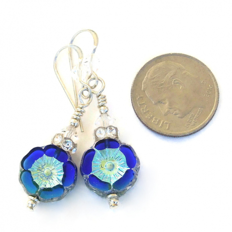 silvered blue flower jewelry handmade floral gift for her