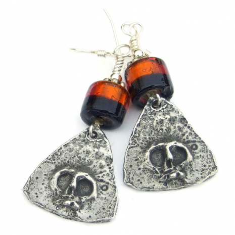 skull earrings handmade goth Halloween gift for her