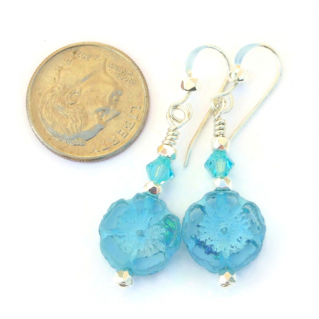 sky blue flower earrings handmade