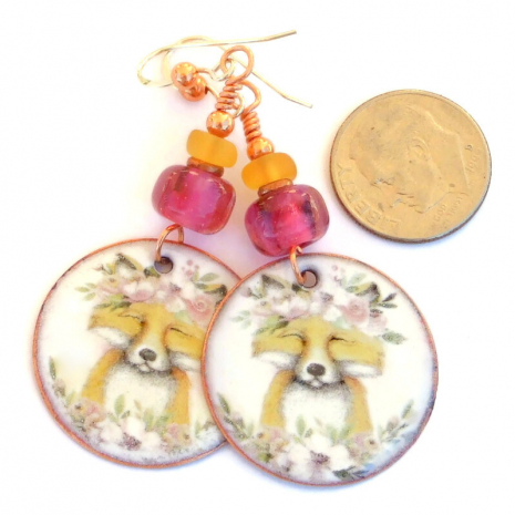 smiling fox and flowers jewelry gift for her