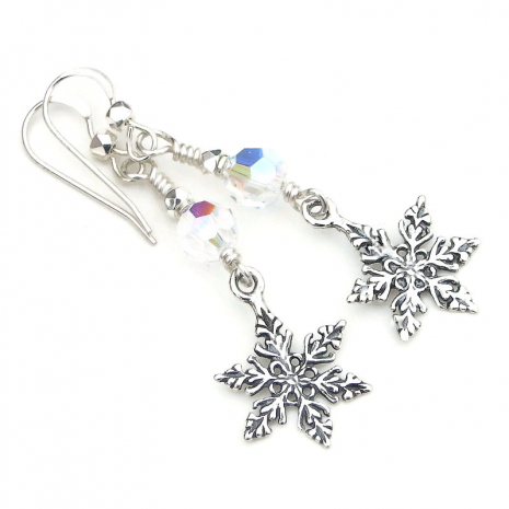 snowflake earrings handmade christmas holidays gift for women