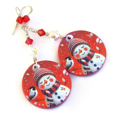 snowman birds christmas jewelry handmade gift for women