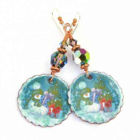 snowman christmas earrings gift for women